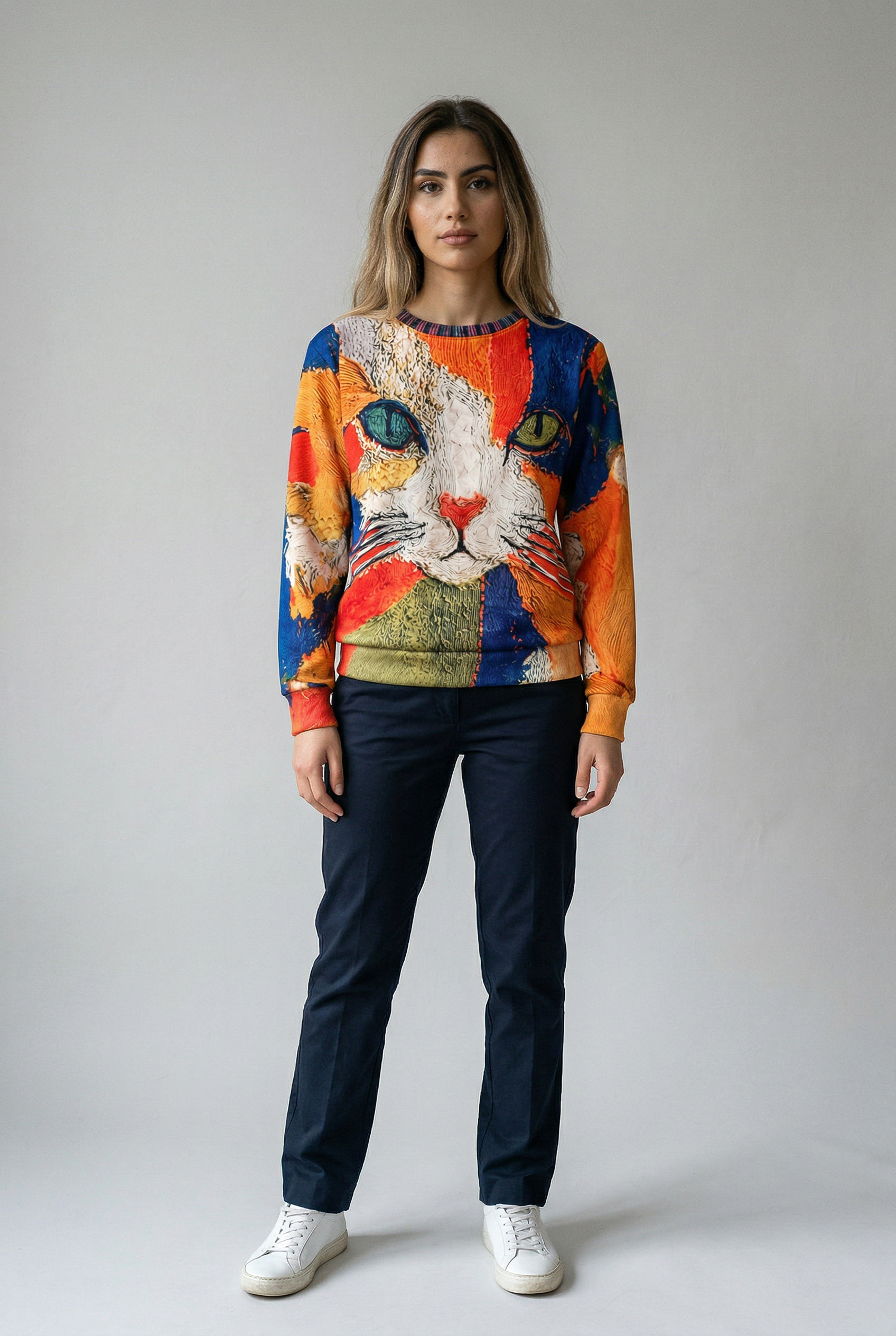 Artistic Cat Patchwork 3D Print Sweater | DUUWE