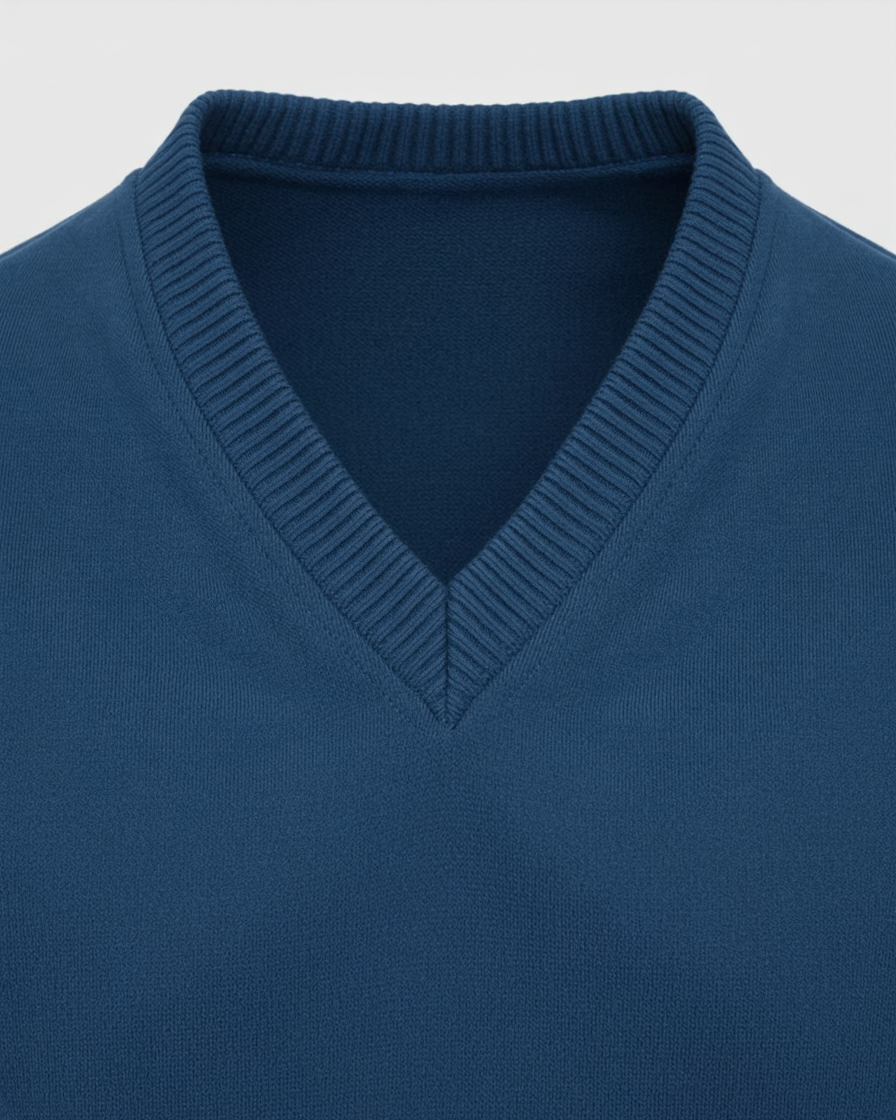 Jersey azul de algodón con cuello en v para hombre