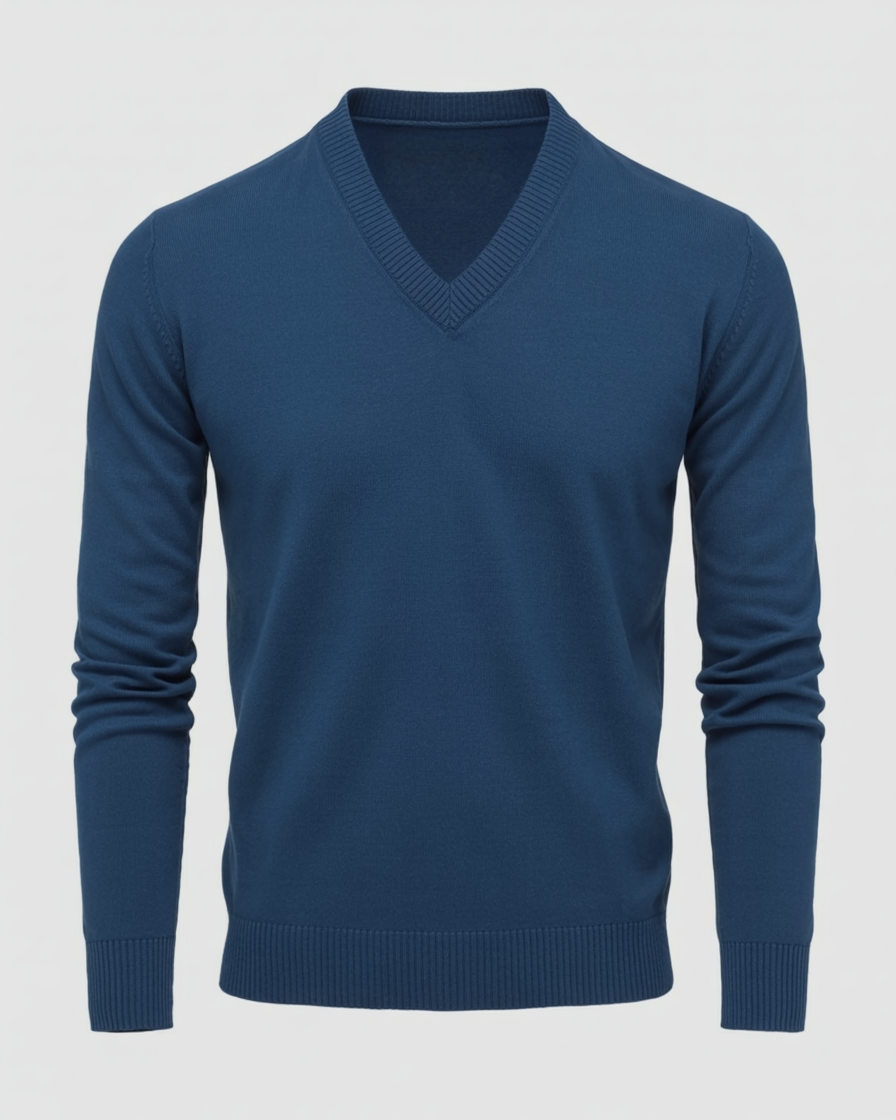 Jersey azul de algodón con cuello en v para hombre