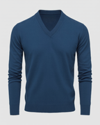 Jersey azul de algodón con cuello en v para hombre