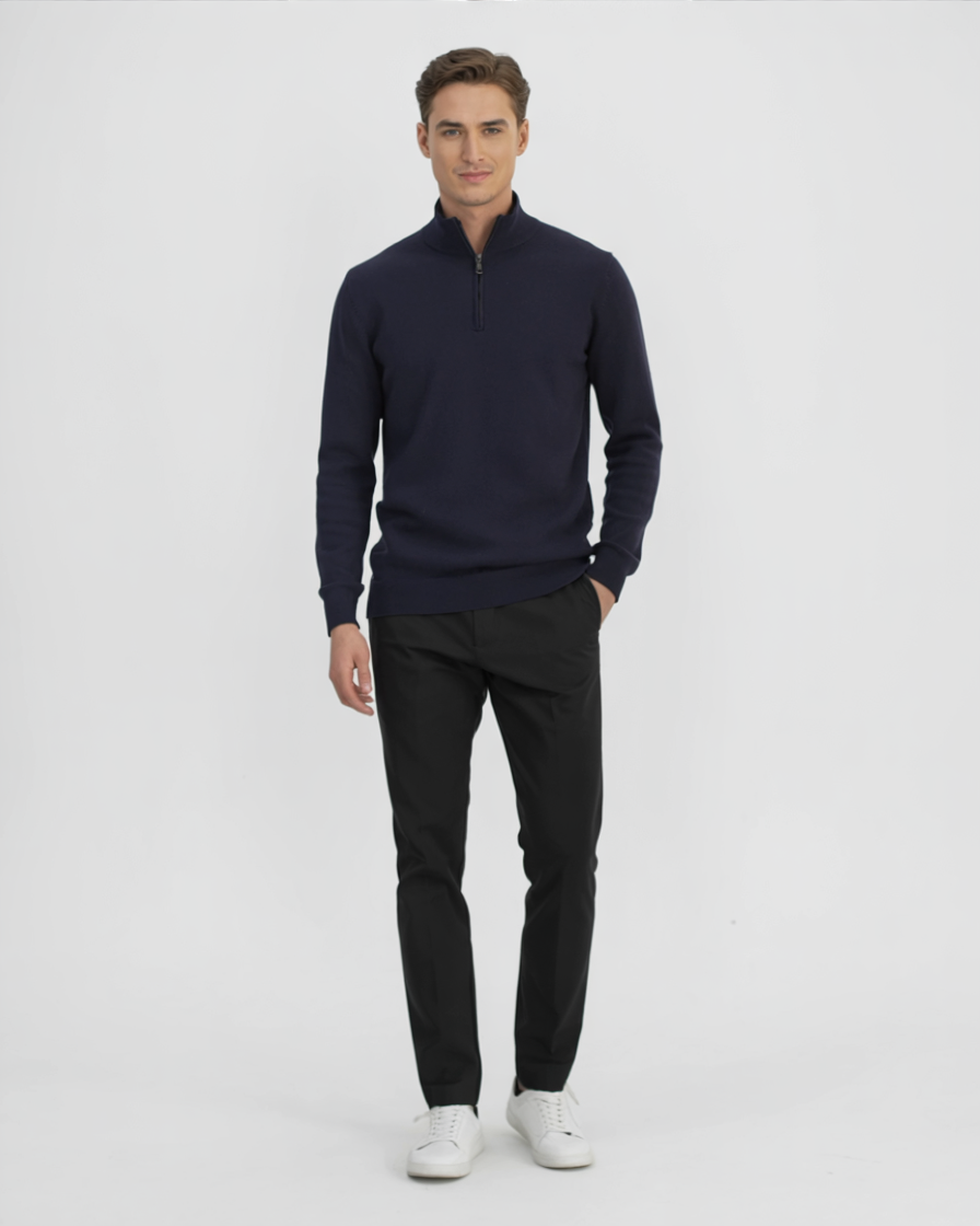 Jersey azul marino con media cremallera para hombre