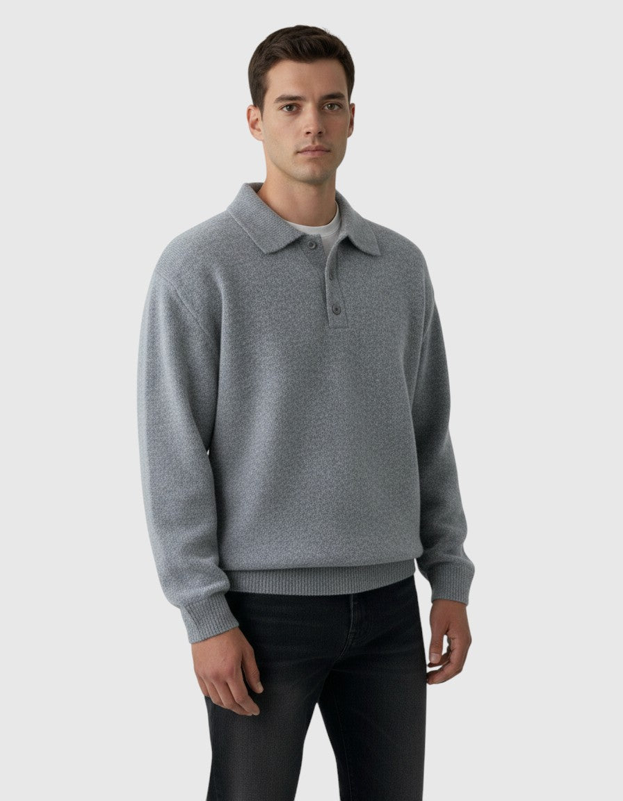 Jersey polo de punto con hombros caídos para hombre – gris