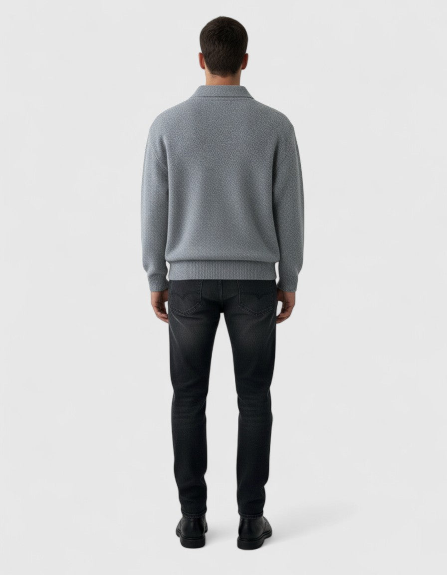 Jersey polo de punto con hombros caídos para hombre – gris