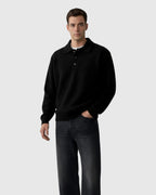Jersey polo de punto de hombros caídos para hombre – negro