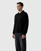 Jersey polo de punto de hombros caídos para hombre – negro