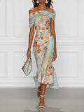 Vittoria™ | Blue Floral Off-Shoulder Mermaid Midi Dress