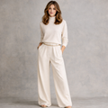 Luxuriously Soft Turtleneck Top & Flowing Wide-Leg Pants Set with Waist Chain