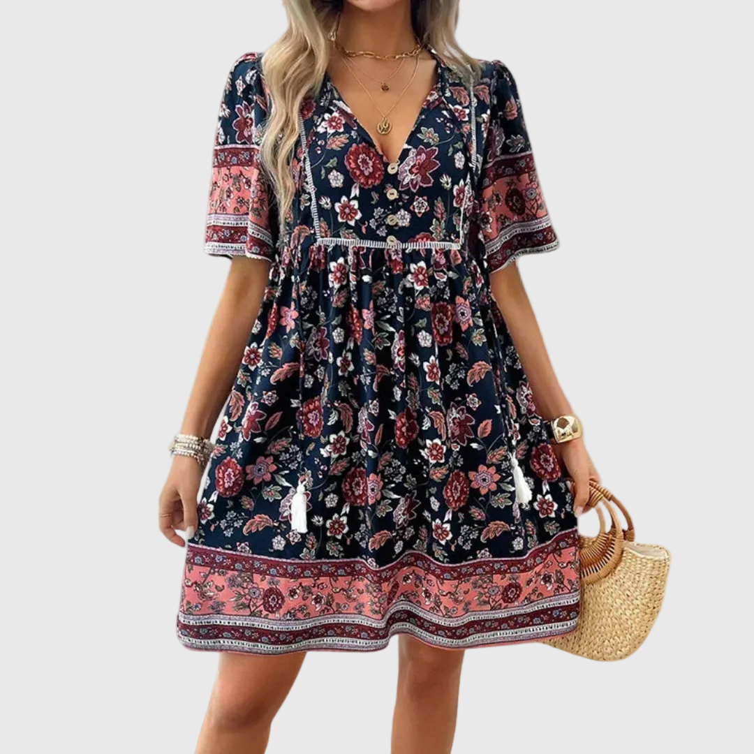 Women's Elegant Floral Mini Dress - Flowy Silhouette