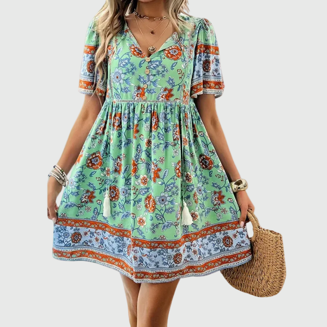 Women's Elegant Floral Mini Dress - Flowy Silhouette