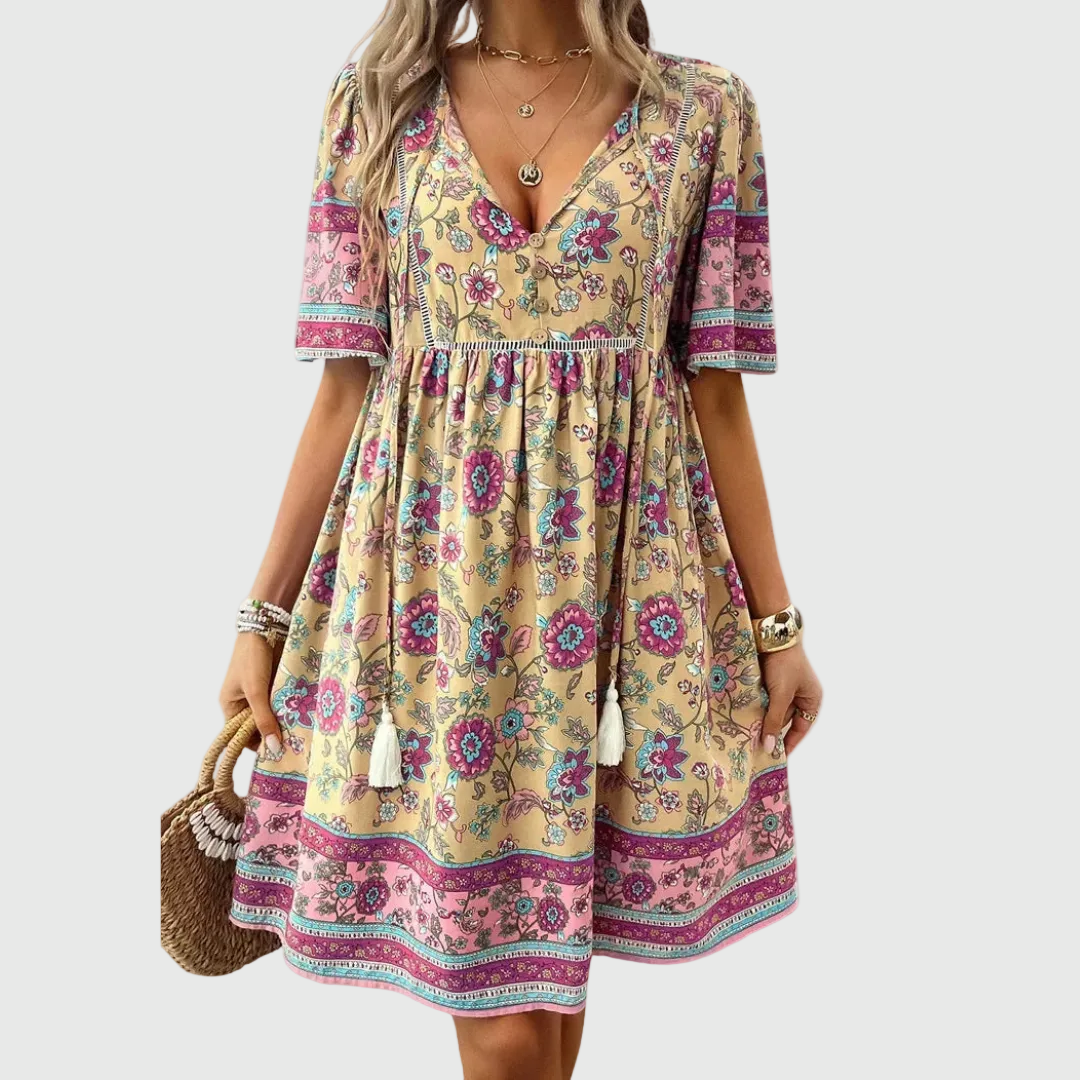 Women's Elegant Floral Mini Dress - Flowy Silhouette
