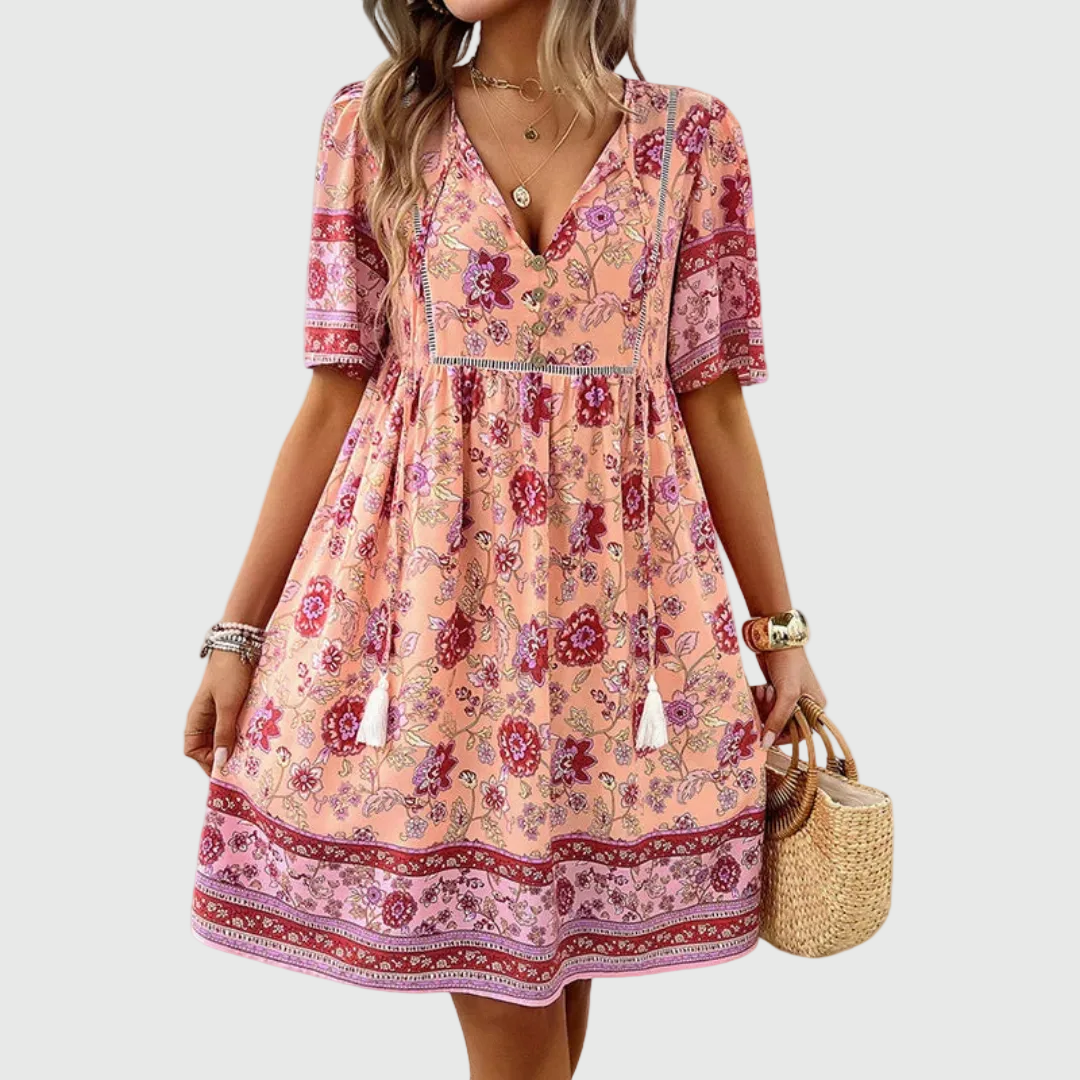 Women's Elegant Floral Mini Dress - Flowy Silhouette