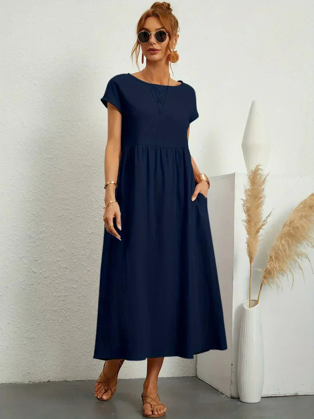 Dress : -Ursina™ | Fluid Midi Dress- in van Cow Clothing