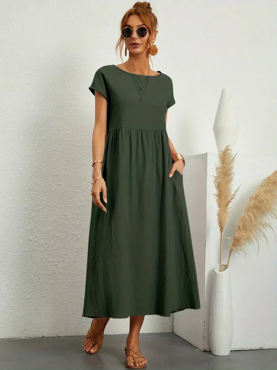 Dress : -Ursina™ | Fluid Midi Dress- in van Cow Clothing