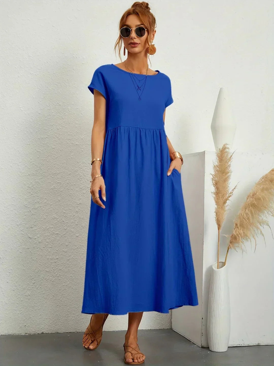 Dress : -Ursina™ | Fluid Midi Dress- in van Cow Clothing