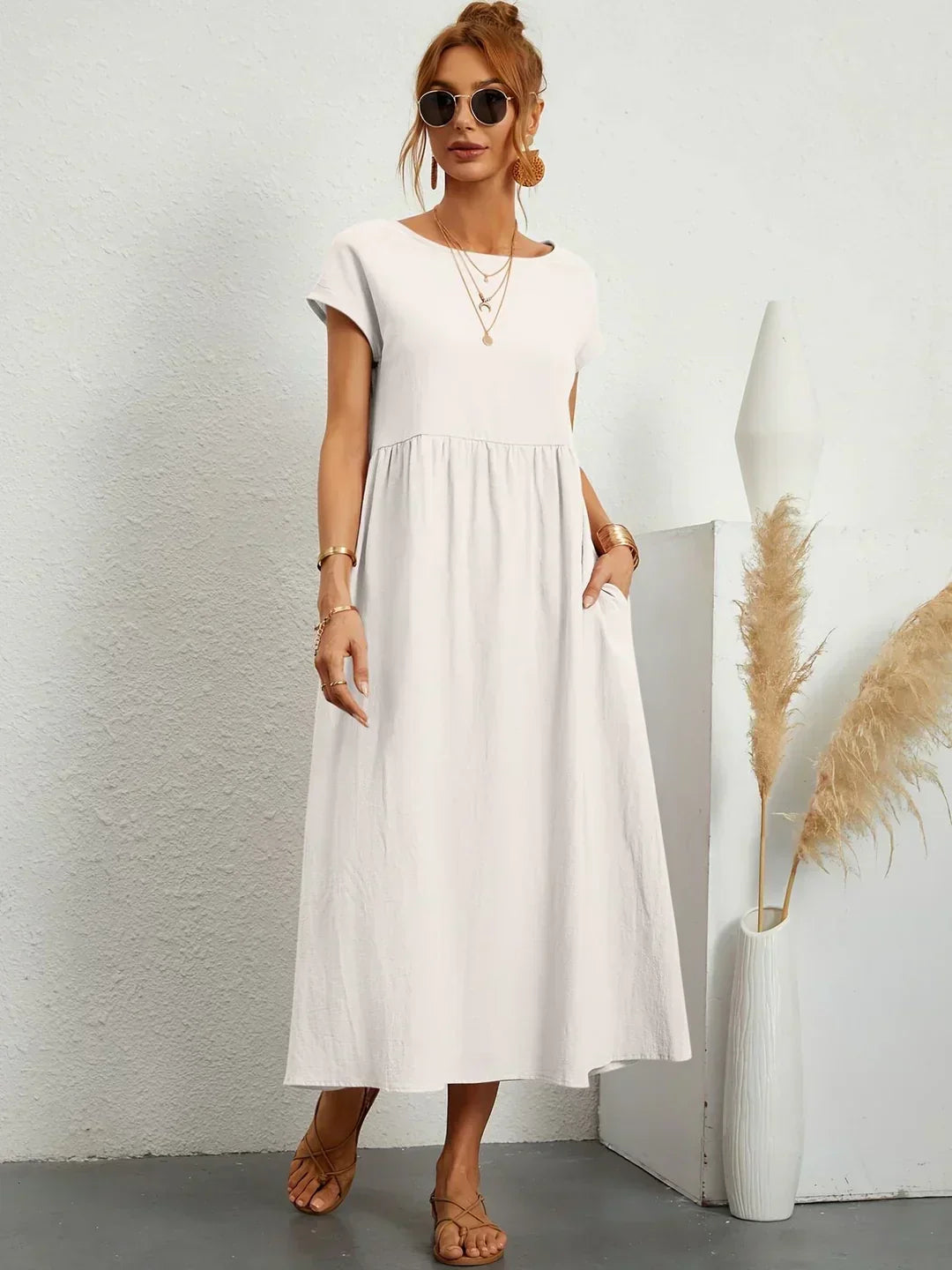 Dress : -Ursina™ | Fluid Midi Dress- in van Cow Clothing