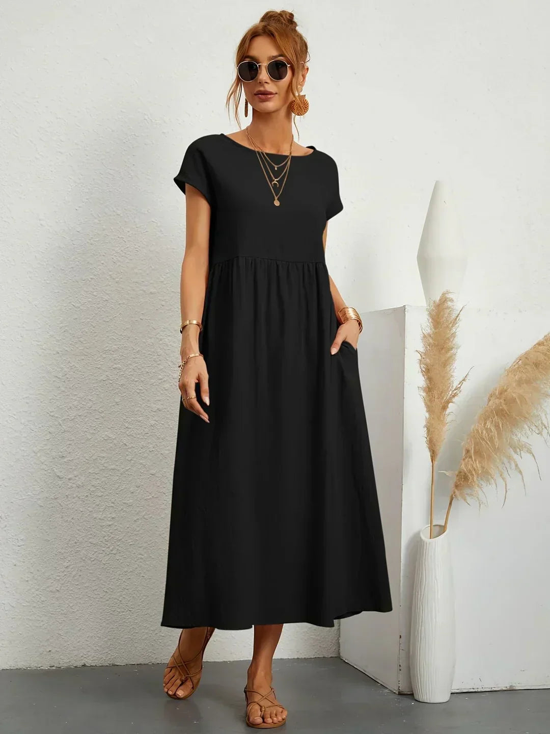 Dress : -Ursina™ | Fluid Midi Dress- in van Cow Clothing