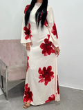 Women's Long Printed Dress with Adjustable Waist for an Elegant