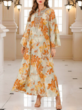 Women's Long Leaf Patterned Dress - Guaranteed Elegance and Comfort