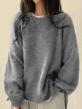 Women's Drop-Shoulder Sweater with Split Hem and Round Neck