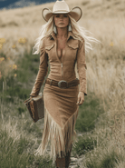 Chic Retro Western Midi Dress with Tassels