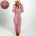 Women's Plush Teddy Hoodie Jumpsuit - Ultra-Soft Cozy Loungewear