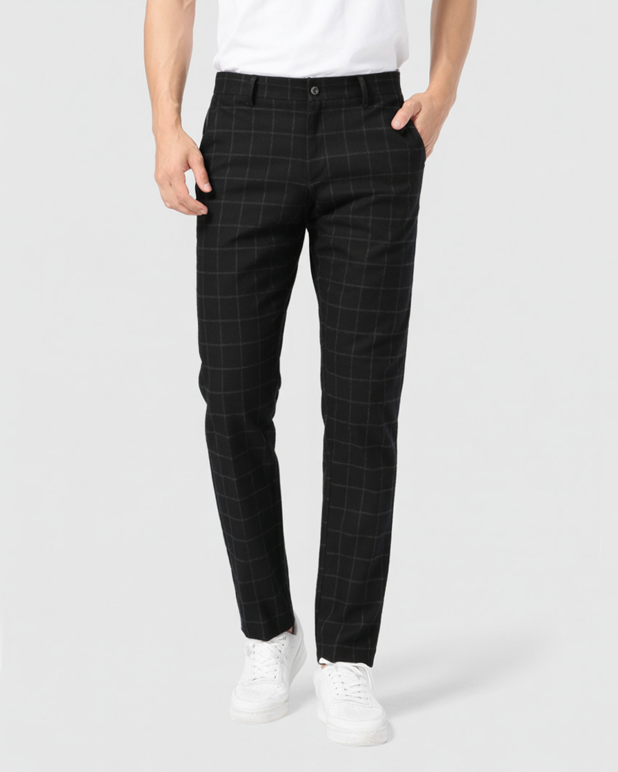Pantalones Formales a Cuadros Negros Para Hombre