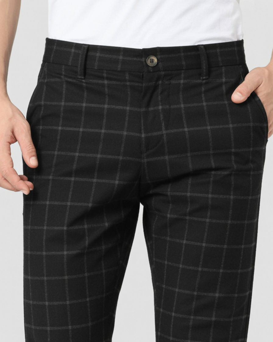 Pantalones Formales a Cuadros Negros Para Hombre