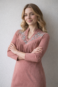 Women's Vintage Western Long Dress with Fringe Embroidery in Pink