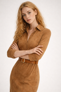 Women's Simple and Elegant Maxi Polyester Dress with Bow Tie