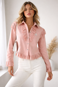 Women's Fringe Button-Up Blouse with Bold Fringe Details