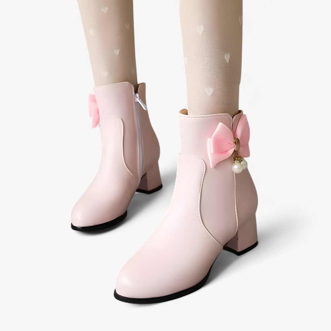 Chic Bow-Detail Ankle Boots with Heel — Available in Extended Sizes