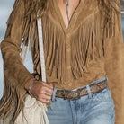 Boho Tassel Shirt Jacket — Effortless Bohemian Style Polyester Red | DUUWE