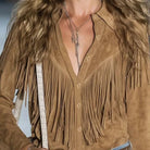 Boho Tassel Shirt Jacket — Effortless Bohemian Style Polyester Red | DUUWE