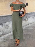 Women's Elegant one-shoulder dress with puff sleeve and refined pleats