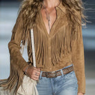 Boho Tassel Shirt Jacket — Effortless Bohemian Style Polyester Red | DUUWE