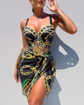Women's Elegant Swimsuit Set - Chain Detail One Piece & Skirt