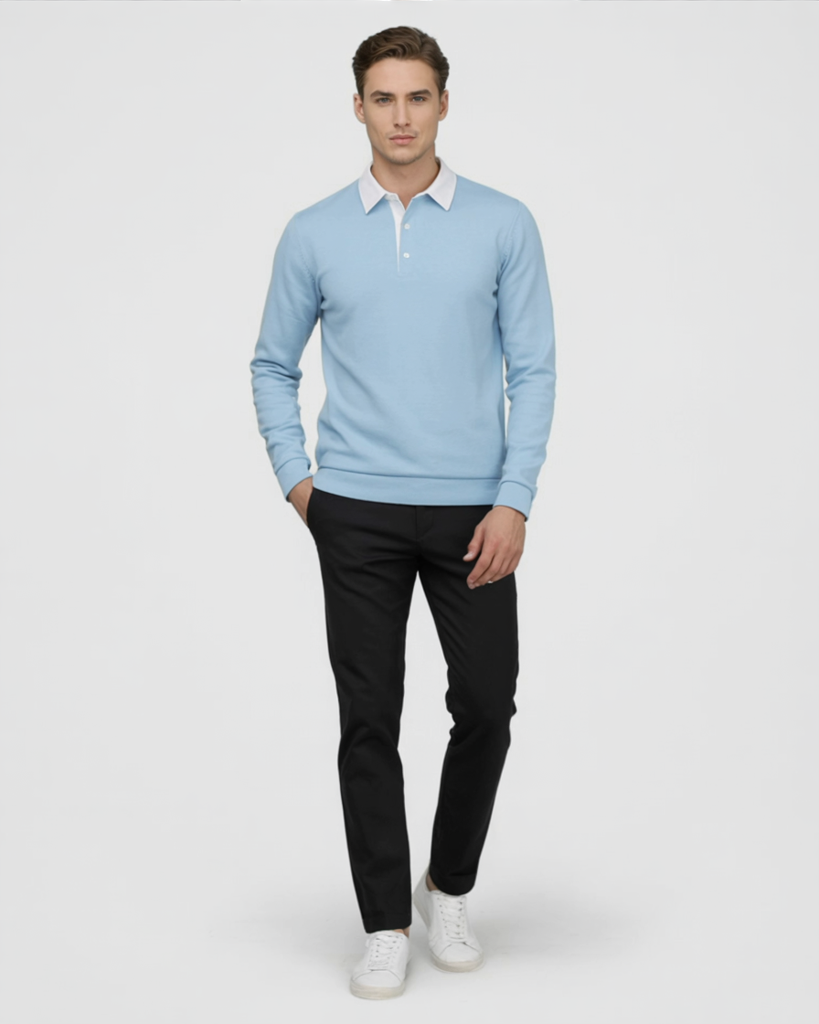 Suéter moderna de lana azul para hombre