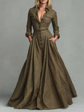 Women's Long Vintage Button-Down Dress for an Elegant and Timeless