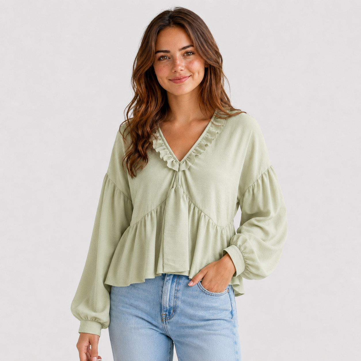 Women > Blouses : Women's Airy Vintage-Inspired Bohemian Blouse with Soft Ruffle Details in van DUUWE