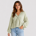 Women > Blouses : Women's Airy Vintage-Inspired Bohemian Blouse with Soft Ruffle Details in van DUUWE