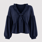 Women > Blouses : Women's Airy Vintage-Inspired Bohemian Blouse with Soft Ruffle Details in Navy Blue van DUUWE