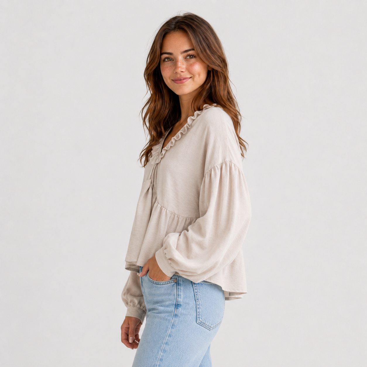 Women > Blouses : Women's Airy Vintage-Inspired Bohemian Blouse with Soft Ruffle Details in van DUUWE