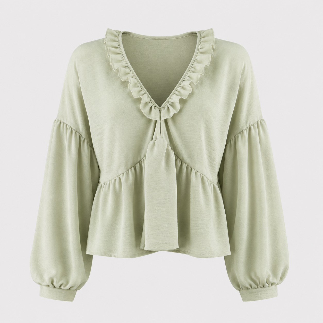 Women > Blouses : Women's Airy Vintage-Inspired Bohemian Blouse with Soft Ruffle Details in Light Green van DUUWE