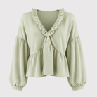 Women > Blouses : Women's Airy Vintage-Inspired Bohemian Blouse with Soft Ruffle Details in Light Green van DUUWE