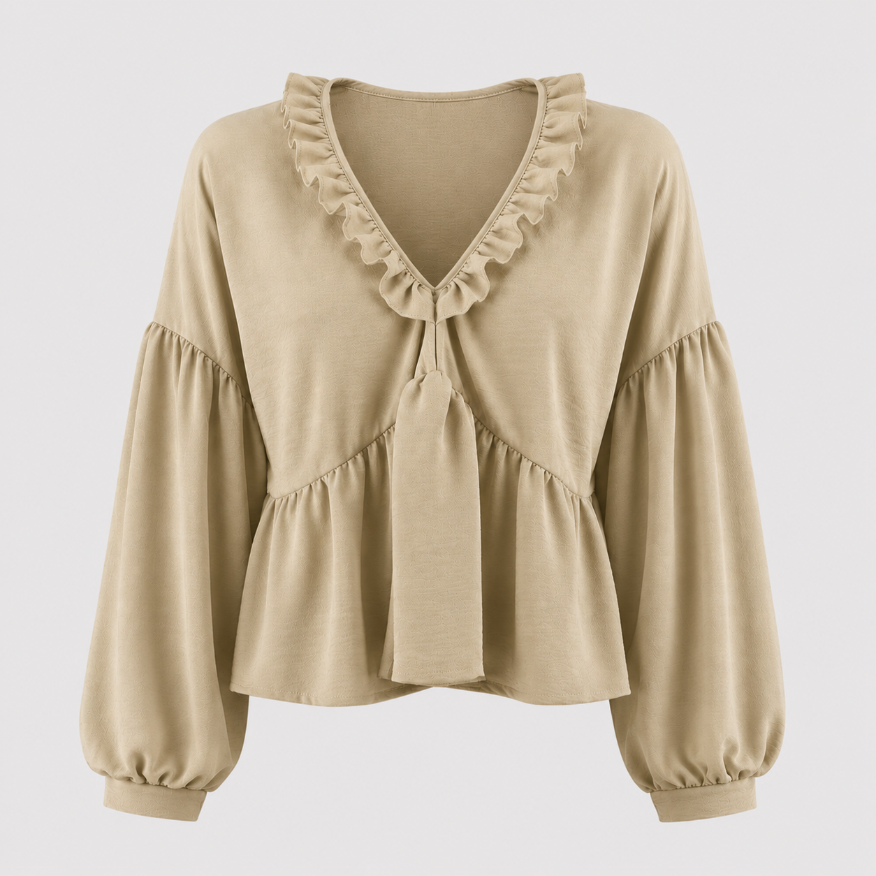 Women > Blouses : Women's Airy Vintage-Inspired Bohemian Blouse with Soft Ruffle Details in Khaki van DUUWE