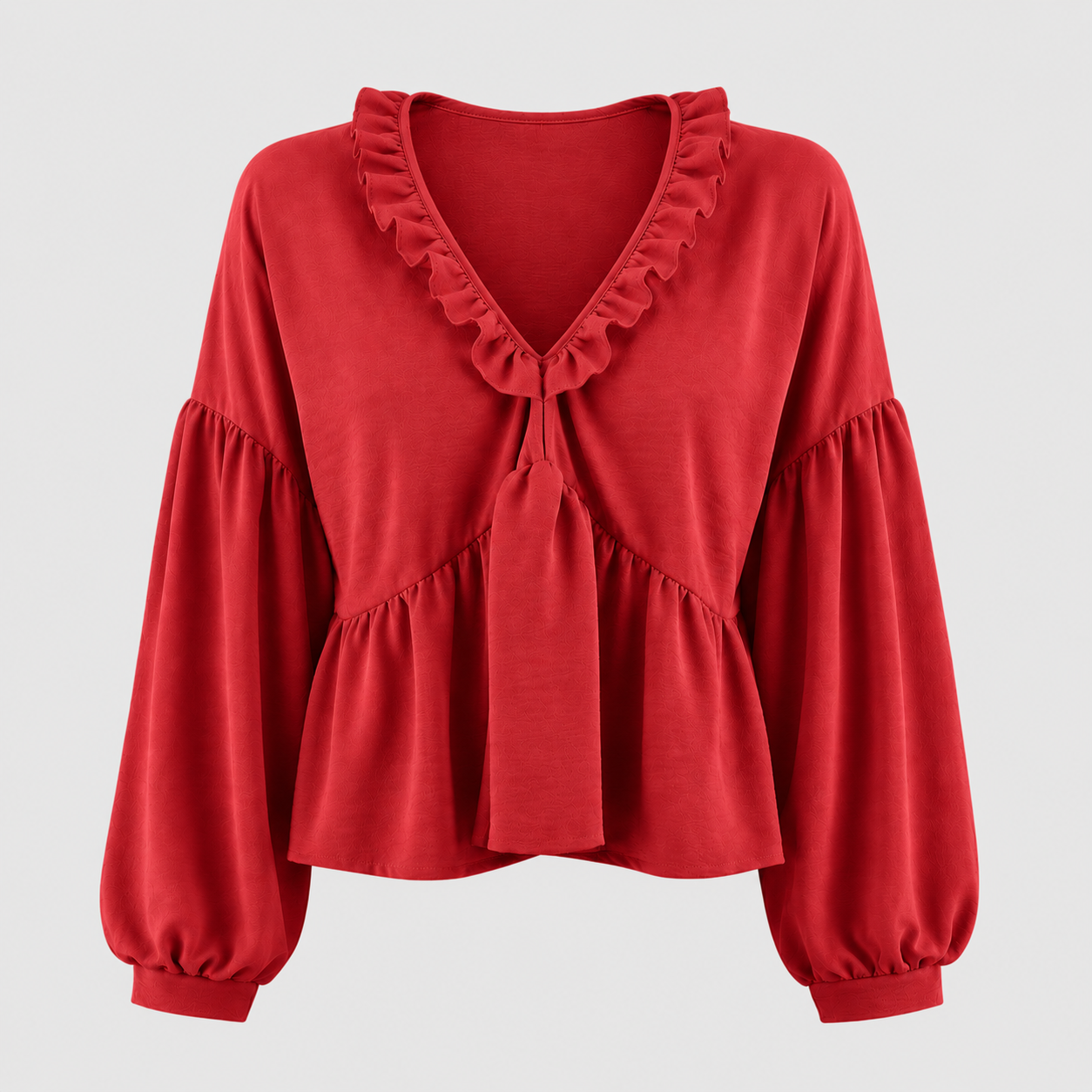 Women > Blouses : Women's Airy Vintage-Inspired Bohemian Blouse with Soft Ruffle Details in Red van DUUWE