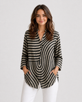 Women's Women’s Striped V-Neck Blouse – Casual Button Front Top