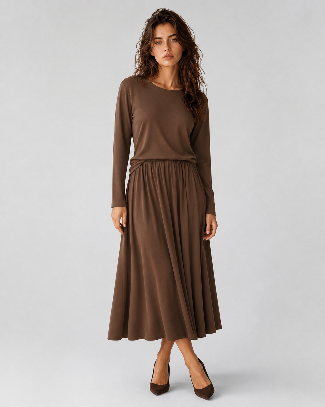 Women > Sweaters : Women's Two-Piece Long Sleeve Top and Maxi Skirt Set in van DUUWE