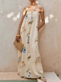 Women's Elegant Printed Sleeveless Maxi Dress with Square Neck