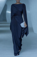 Women's Elegant and sophisticated long pleated dress with dark